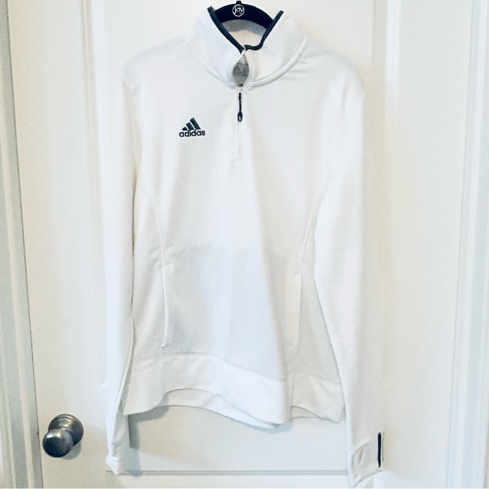 Adidas White Quarter Zip Mock Neck Pullover Jacket Large